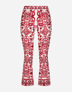 TRUMPET-LEG SILK CHARMEUSE PANTS WITH MAJOLICA PRINT