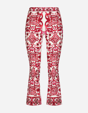 TRUMPET-LEG SILK CHARMEUSE PANTS WITH MAJOLICA PRINT