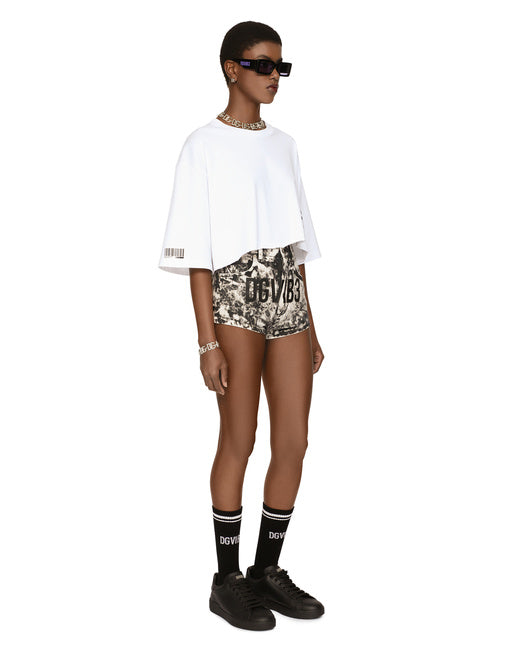 CROPPED SHORT-SLEEVED COTTON JERSEY T-SHIRT WITH ROUND NECK DGVIB3