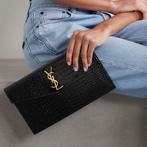 Pochette Uptown Shiny Embossed Crocodile Leather "Gold"